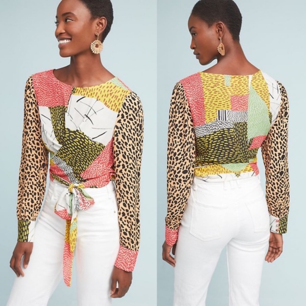 NWT Anthropologie Leopard Patchwork Blouse S